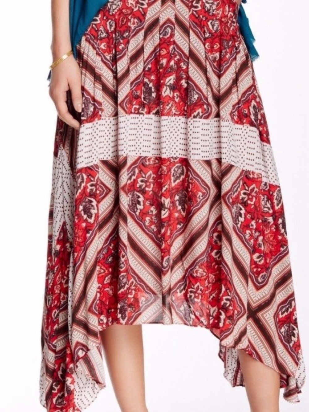 Free People Patchwork Floral Handkerchief Midi Skirt